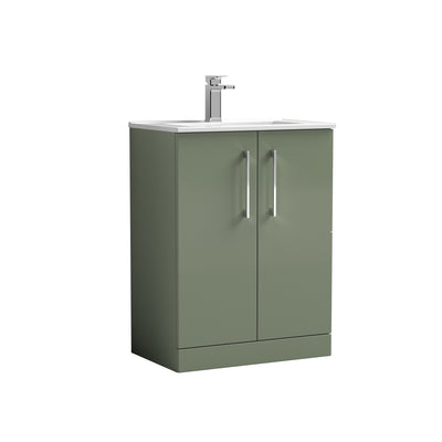 Nuie Arno 600 x 383mm Floor Standing Vanity Unit With 2 Doors & Minimalist Basin - Green Satin