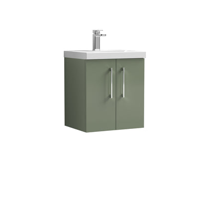 Nuie Arno 500 x 383mm Wall Hung Vanity Unit With 2 Doors & Mid Edge Basin - Green Satin