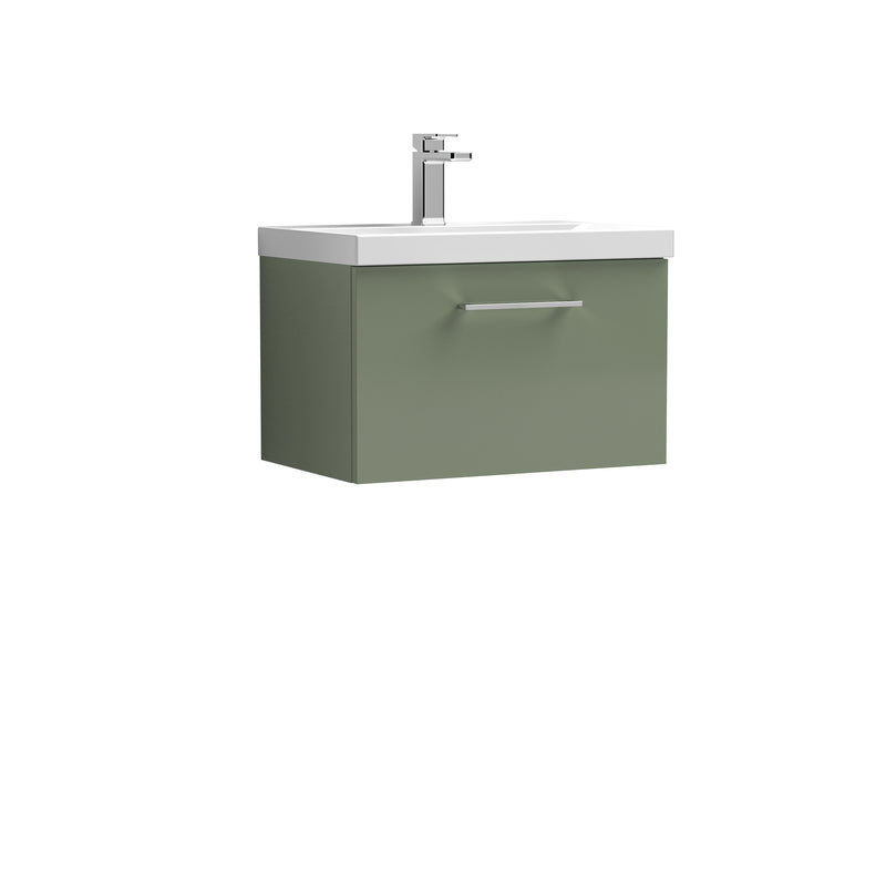 Nuie Arno 600 x 383mm Wall Hung Vanity Unit With 1 Drawer & Mid Edge Basin - Green Satin