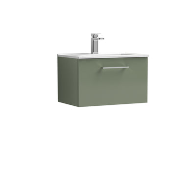 Nuie Arno 600 x 383mm Wall Hung Vanity Unit With 1 Drawer & Minimalist Basin - Green Satin