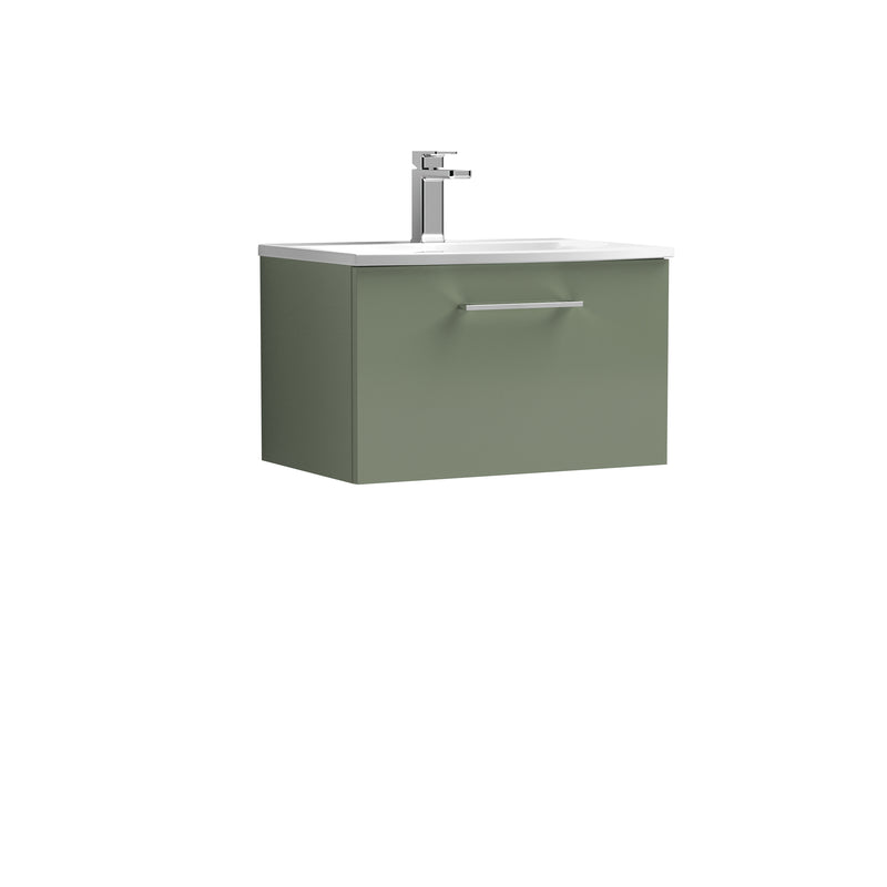 Nuie Arno 600 x 383mm Wall Hung Vanity Unit With 1 Drawer & Curved Basin - Green Satin
