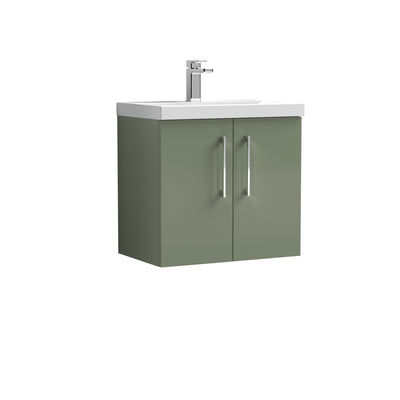 Nuie Arno 600 x 383mm Wall Hung Vanity Unit With 2 Doors & Mid Edge Basin - Green Satin