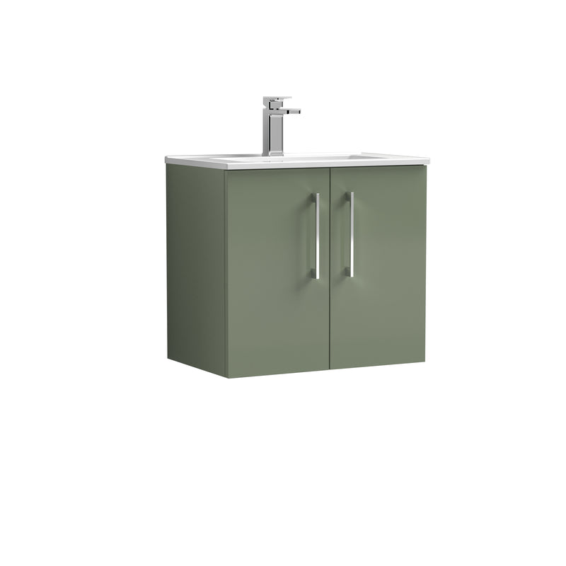 Nuie Arno 600 x 383mm Wall Hung Vanity Unit With 2 Doors & Minimalist Basin - Green Satin