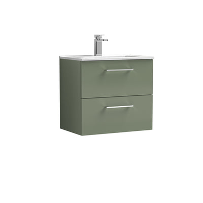 Nuie Arno 600 x 383mm Wall Hung Vanity Unit With 2 Drawers & Minimalist Basin - Green Satin
