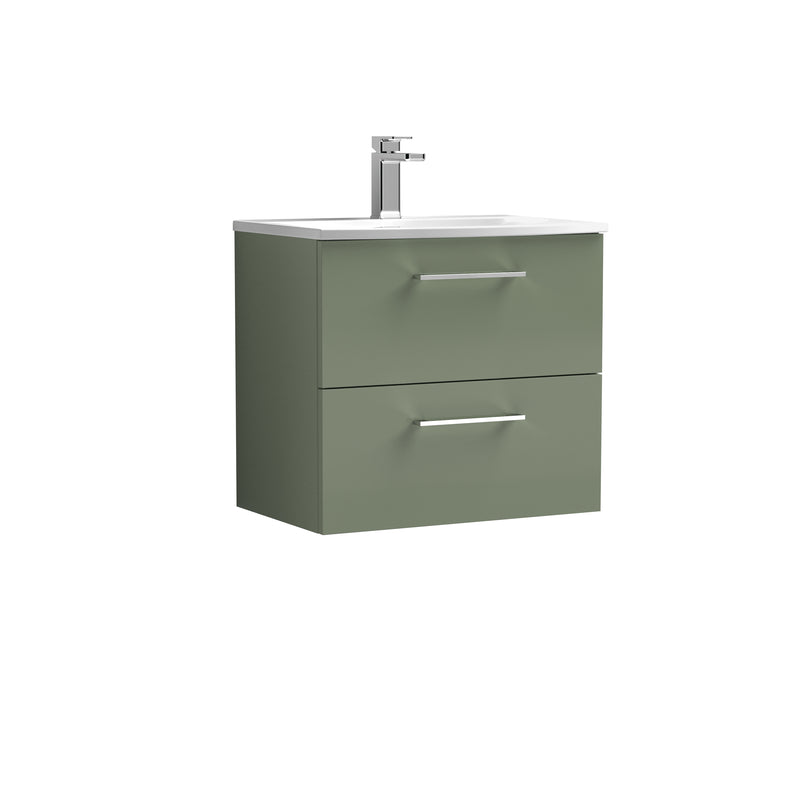 Nuie Arno 600 x 383mm Wall Hung Vanity Unit With 2 Drawers & Curved Basin - Green Satin