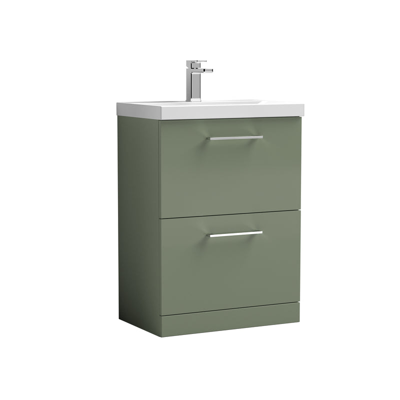 Nuie Arno 600 x 383mm Floor Standing Vanity Unit With 2 Drawers & Thin Edge Basin - Green Satin