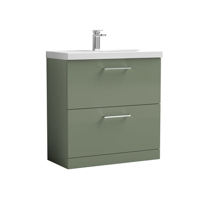 Nuie Arno 800 x 383mm Floor Standing Vanity Unit With 2 Drawers & Mid Edge Basin - Green Satin