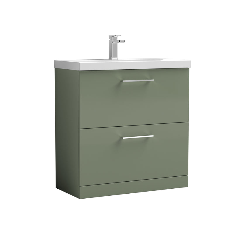 Nuie Arno 800 x 383mm Floor Standing Vanity Unit With 2 Drawers & Thin Edge Basin - Green Satin