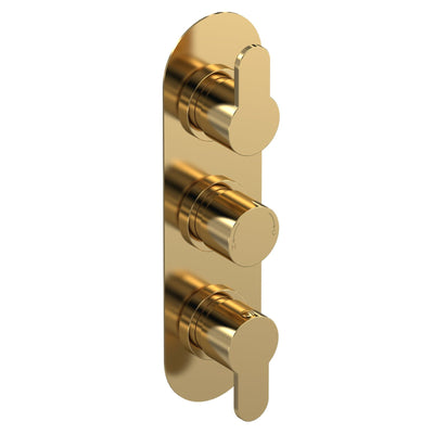 Lana Brushed Brass 2 Outlet Concealed Thermostatic Valve With 3 Handles