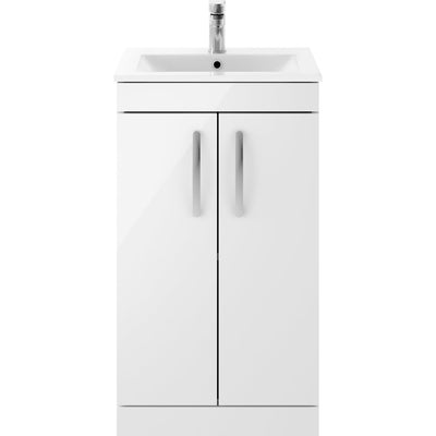 Lana 500mm Floor Standing 2 Door Vanity Unit & Minimalist Basin - Gloss White