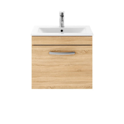 Lana 500mm Wall Hung Single Drawer Vanity Unit & Minimalist Basin - Natural Oak