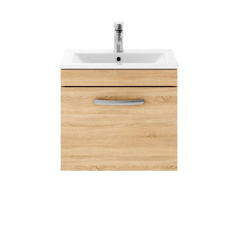 Lana 500mm Wall Hung Single Drawer Vanity Unit & Minimalist Basin - Natural Oak