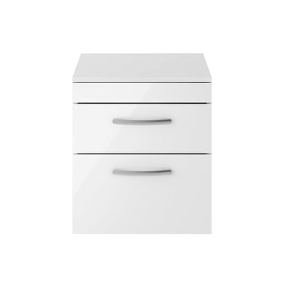 Cape 500mm Wall Hung 2 Drawer Vanity Unit & Worktop - Gloss White