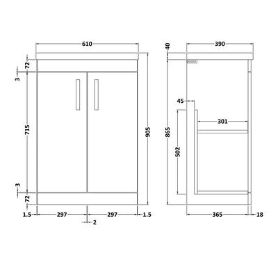 Cape 600mm Floor Standing 2 Door Vanity Unit & Mid-Edge Basin - Grey Avola