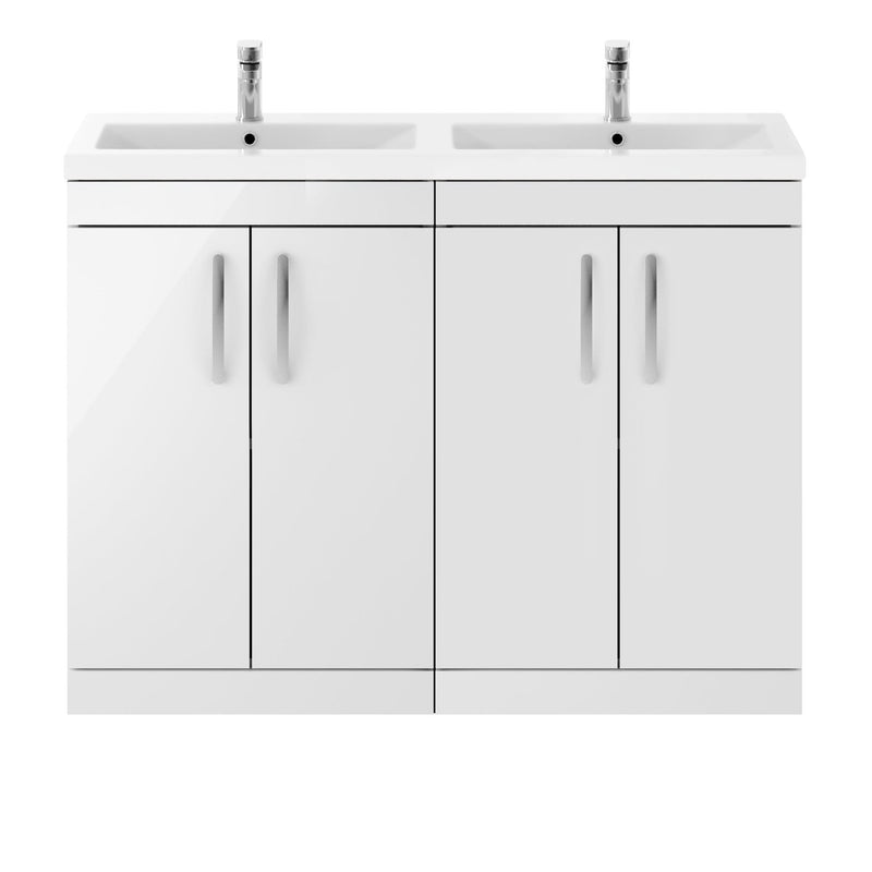 Cape 1200mm Floor Standing 4 Door Vanity Unit & Double Basin - Gloss White