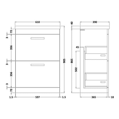 Cape 600mm Floor Standing 2 Drawer Vanity Unit & Mid-Edge Basin - Grey Avola