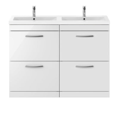 Cape 1200mm Floor Standing 4 Drawer Vanity Unit & Double Basin - Gloss White