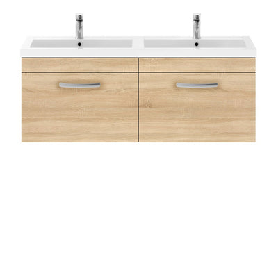 Cape 1200mm Wall Hung 2 Drawer Vanity Unit & Double Basin - Natural Oak