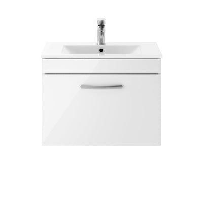 Lana 600mm Wall Hung Single Drawer Vanity Unit & Minimalist Basin - Gloss White