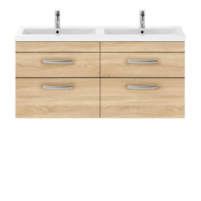Cape 1200mm Wall Hung 4 Drawer Vanity Unit & Double Basin - Natural Oak