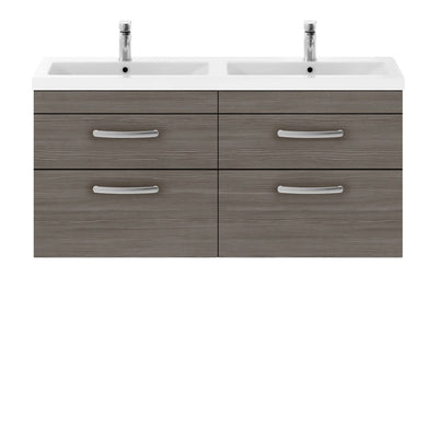Cape 1200mm Wall Hung 4 Drawer Vanity Unit & Double Basin Brown - Grey Avola