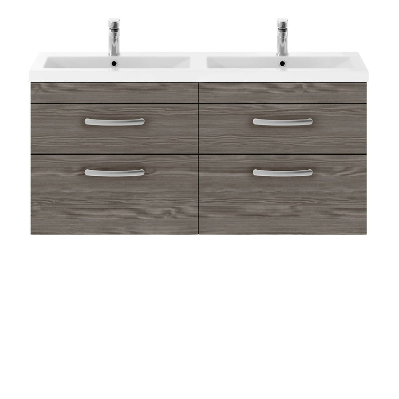 Cape 1200mm Wall Hung 4 Drawer Vanity Unit & Double Basin Brown - Grey Avola