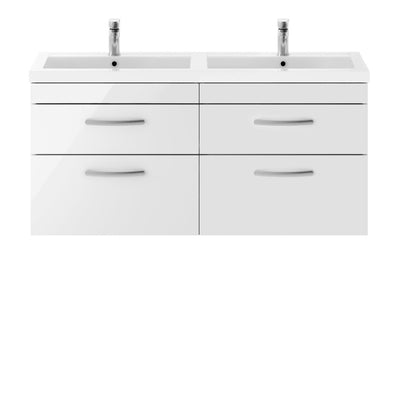 Cape 1200mm Wall Hung 4 Drawer Vanity Unit & Double Basin - Gloss White