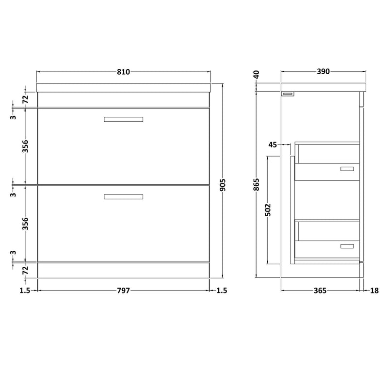 Cape 800mm Floor Standing 2 Drawer Vanity Unit & Mid-Edge Basin - Grey Avola