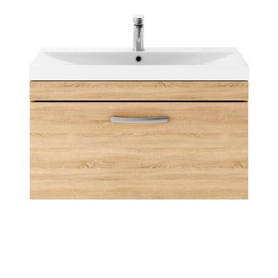 Como 800mm Wall Hung Single Drawer Vanity Unit & Thin Edge Basin - Natural Oak