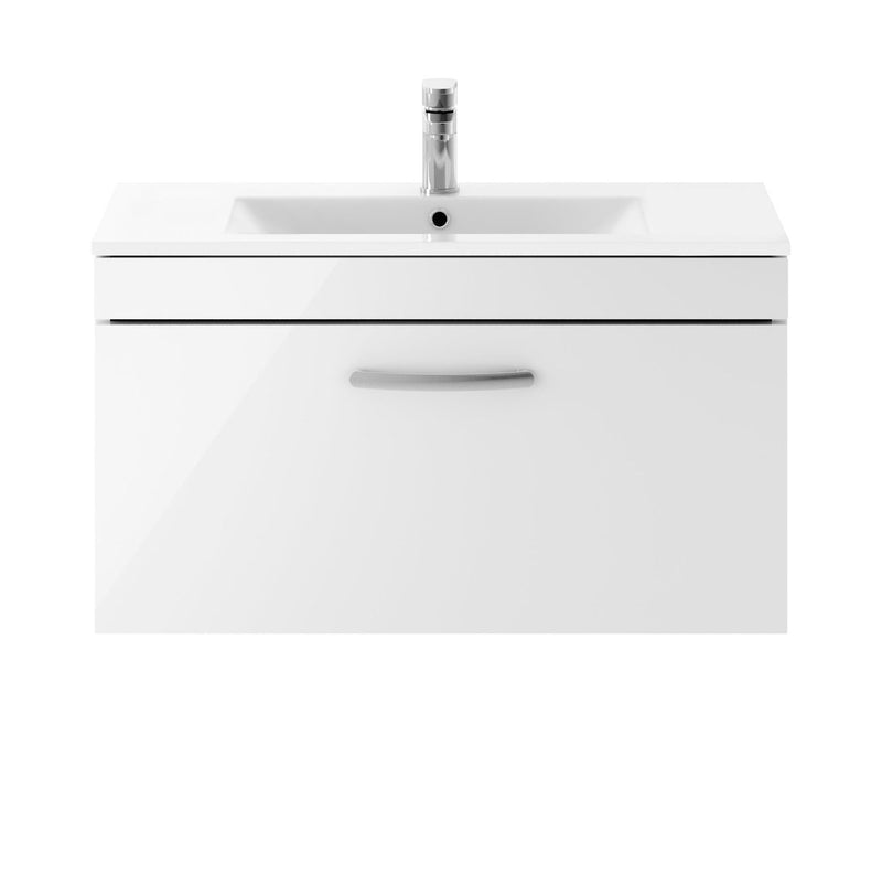 Lana 800mm Wall Hung Single Drawer Vanity Unit & Minimalist Basin - Gloss White