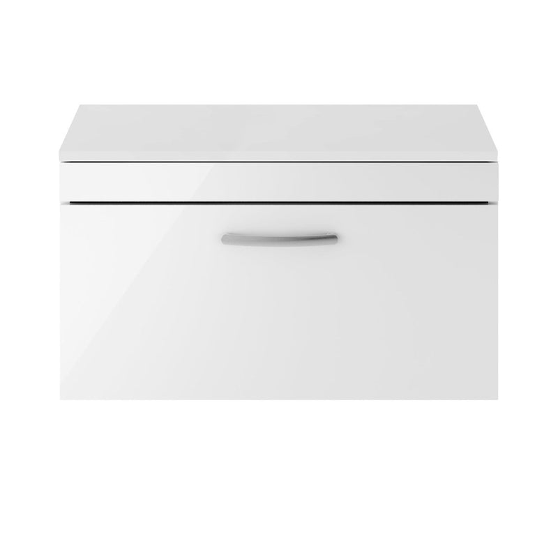 Cape 800mm Wall Hung Single Drawer Vanity Unit & Worktop - Gloss White