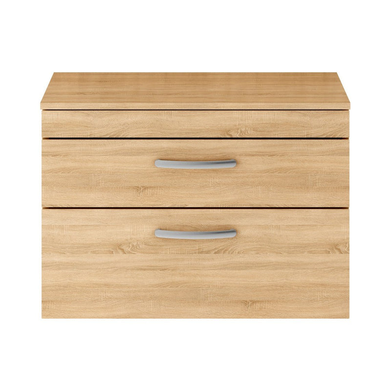 Cape 800mm Wall Hung 2 Drawer Vanity Unit & Worktop - Natural Oak