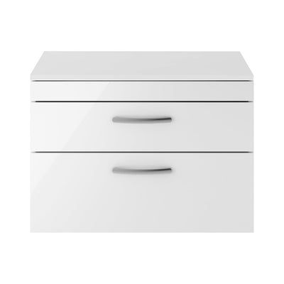 Cape 800mm Wall Hung 2 Drawer Vanity Unit & Worktop - Gloss White