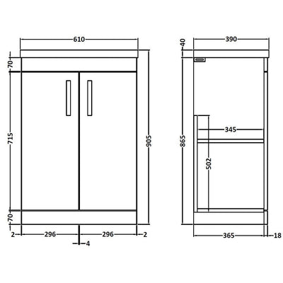Cape 600mm Floor Standing 2 Door Vanity Unit & Mid-Edge Basin - Gloss Grey