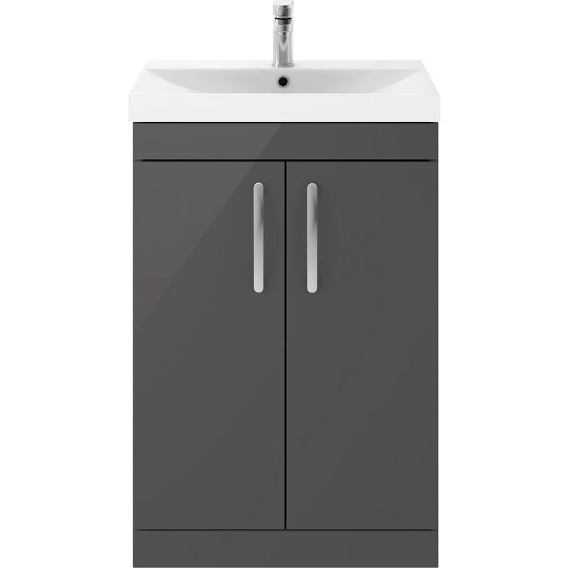 Como 600mm Floor Standing 2 Door Vanity Unit & Thin Edge Basin - Gloss Grey