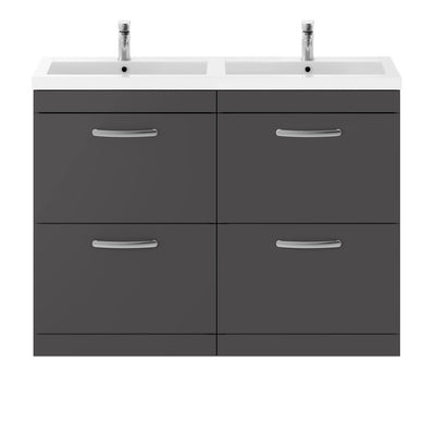 Cape 1200mm Floor Standing 4 Drawer Vanity Unit & Double Basin - Gloss Grey