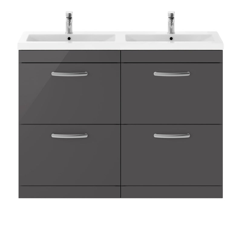 Cape 1200mm Floor Standing 4 Drawer Vanity Unit & Double Basin - Gloss Grey
