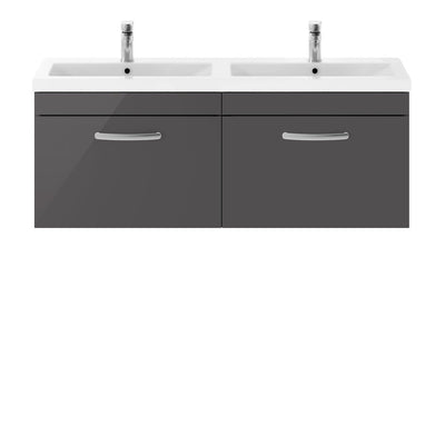 Cape 1200mm Wall Hung 2 Drawer Vanity Unit & Double Basin - Gloss Grey