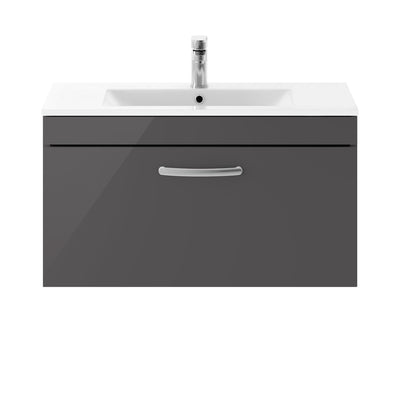 Lana 800mm Wall Hung Single Drawer Vanity Unit & Minimalist Basin - Gloss Grey