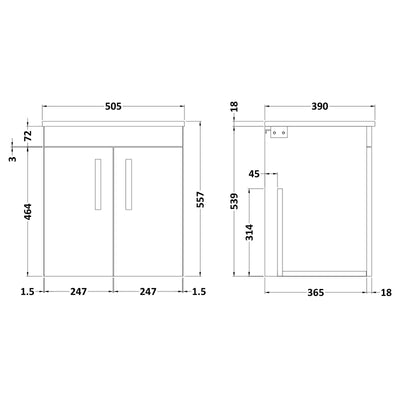 Cape 500mm Wall Hung 2 Door Vanity Unit & Worktop - Grey Avola