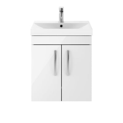Como 500mm Wall Hung 2 Door Vanity Unit & Thin Edge Basin - Gloss White