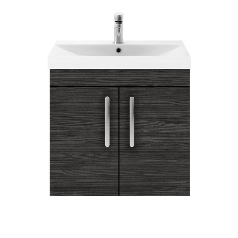 Como 600mm Wall Hung 2 Door Vanity Unit & Thin Edge Basin - Hacienda Black