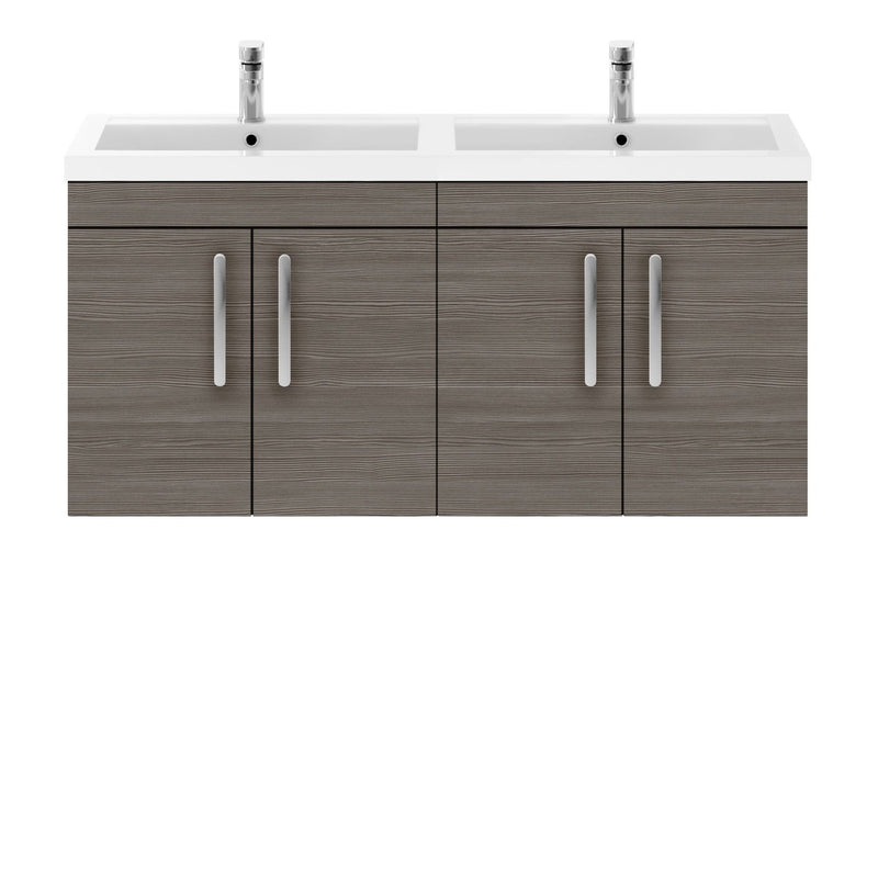 Cape 1200mm Wall Hung 4 Door Vanity Unit & Double Basin - Grey Avola