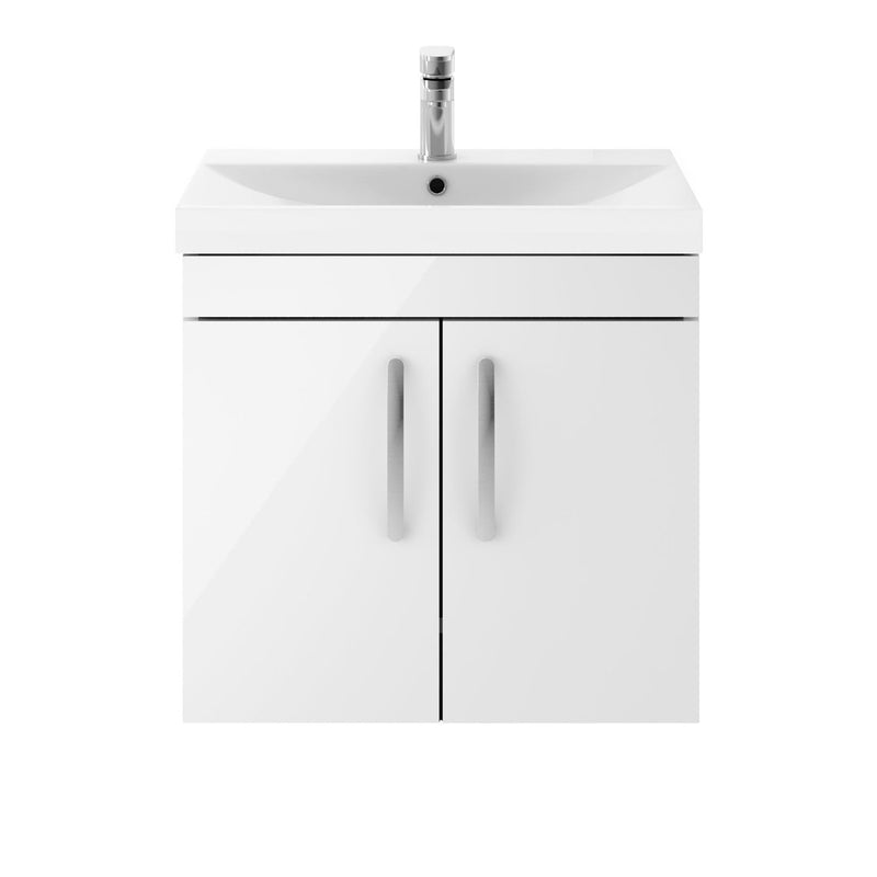 Como 600mm Wall Hung 2 Door Vanity Unit & Thin Edge Basin - Gloss White