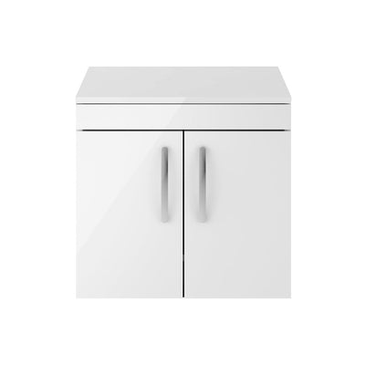 Cape 600mm Wall Hung 2 Door Vanity Unit & Worktop - Gloss White