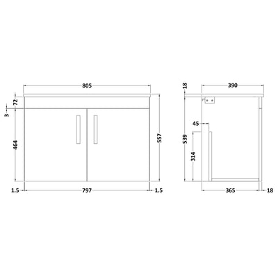 Cape 800mm Wall Hung 2 Door Vanity Unit & Worktop - Hacienda Black