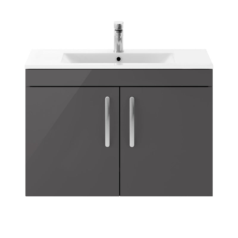 Lana 800mm Wall Hung 2 Door Vanity Unit & Minimalist Basin - Gloss Grey