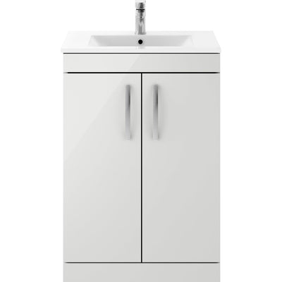 Lana 600mm Floor Standing 2 Door Vanity Unit & Minimalist Basin - Gloss Grey Mist