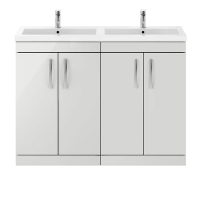 Cape 1200mm Floor Standing 4 Door Vanity Unit & Double Basin - Gloss Grey Mist