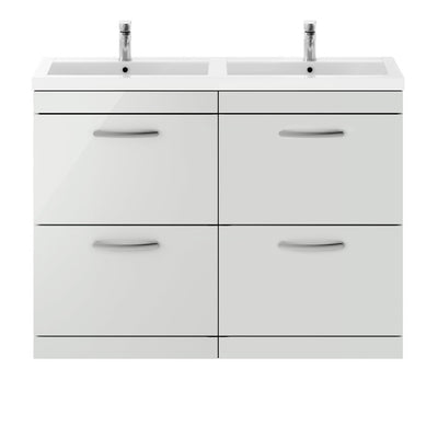Cape 1200mm Floor Standing 4 Drawer Vanity Unit & Double Basin - Gloss Grey Mist